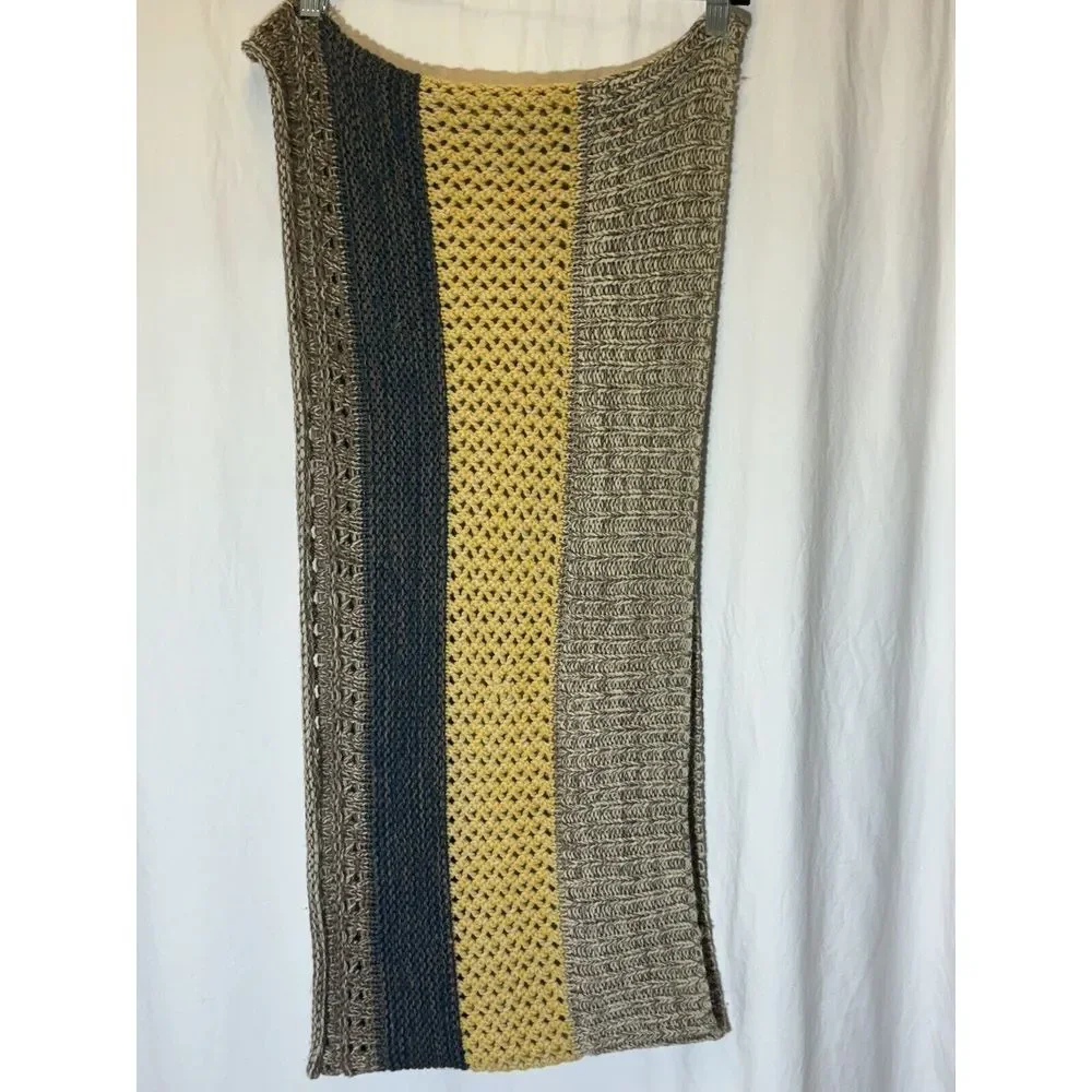 Rook Chunky tan Navy‎ yellow crochet stripes winter Infinity scarf V21